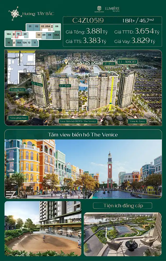 1 ngủ + lumiere Spring Bay Ocean Park 2 moi