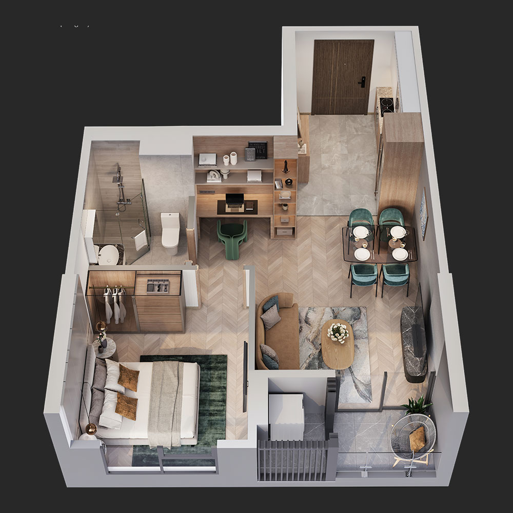 Layout thiết kế căn 1 phòng ngủ Lumiere Spring Bay