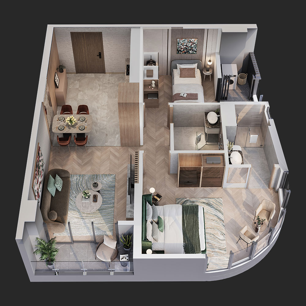 Layout thiết kế căn 2 phòng ngủ Lumiere Spring Bay 1