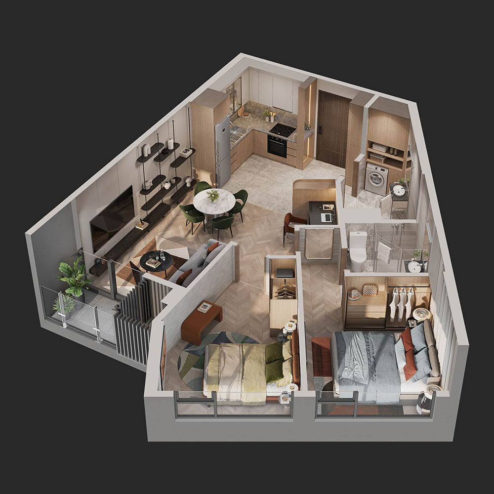 Layout thiết kế căn 2 +1 phòng ngủ Lumiere Spring Bay