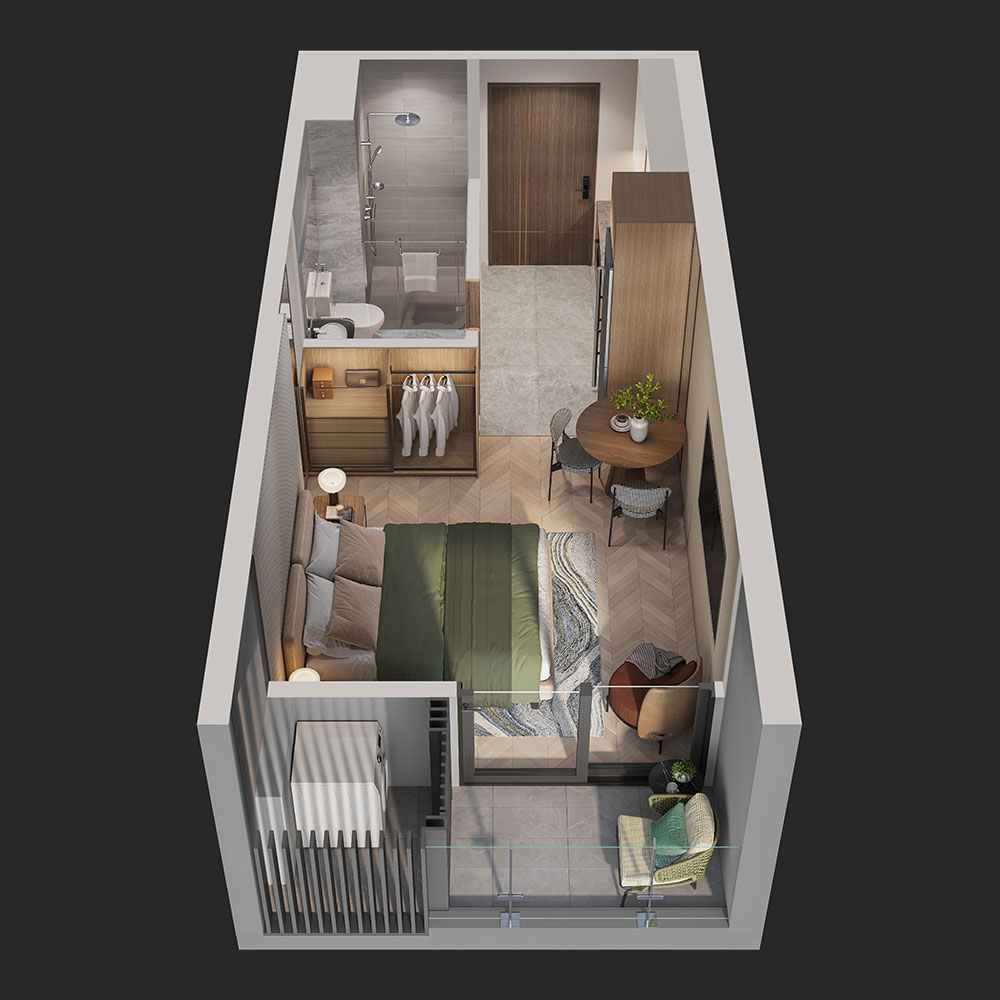 Layout thiết kế căn Studio Lumiere Spring Bay